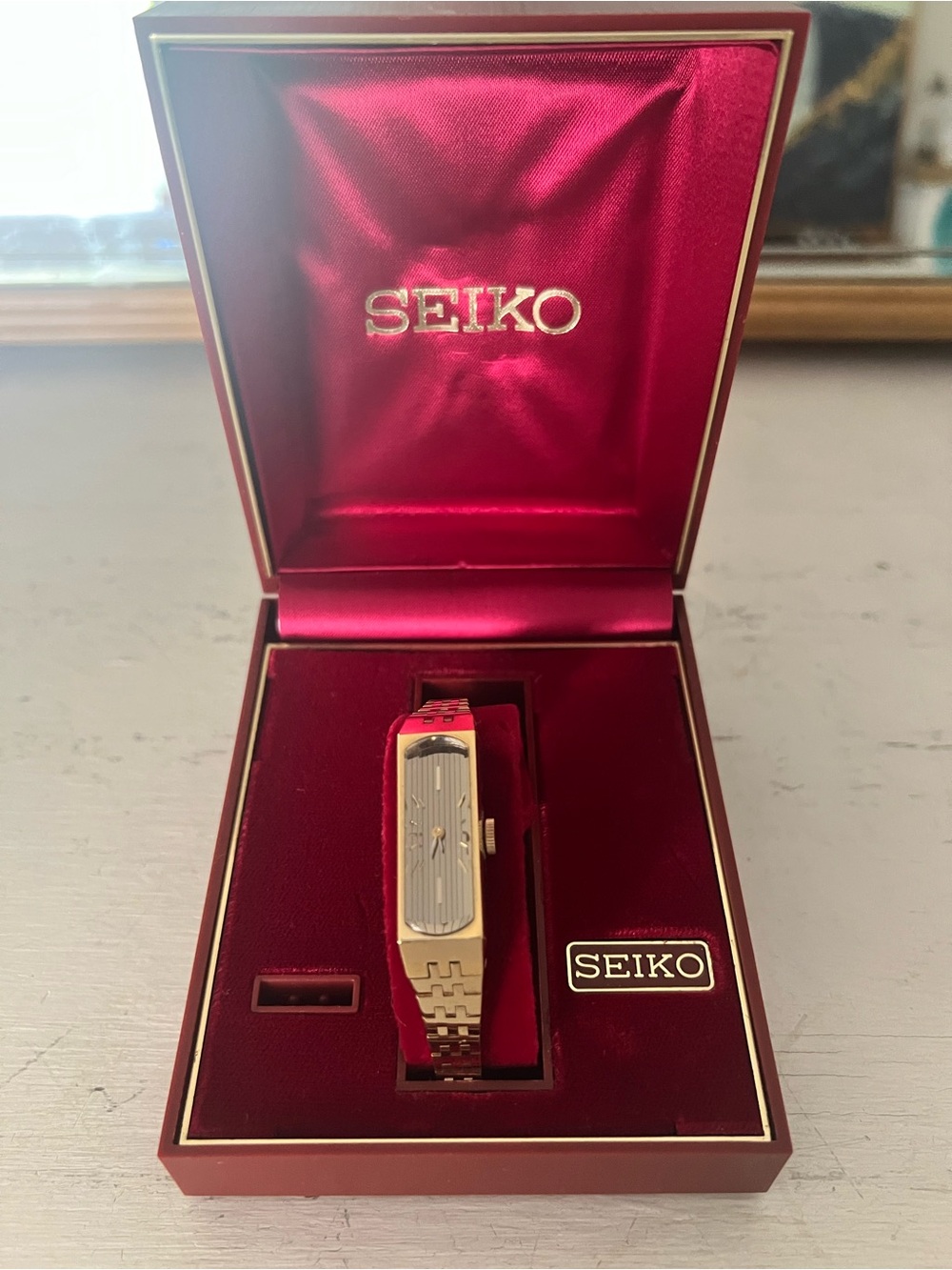 Seiko Gold Rectangular Bracelet Dress Watch with Silver Dial